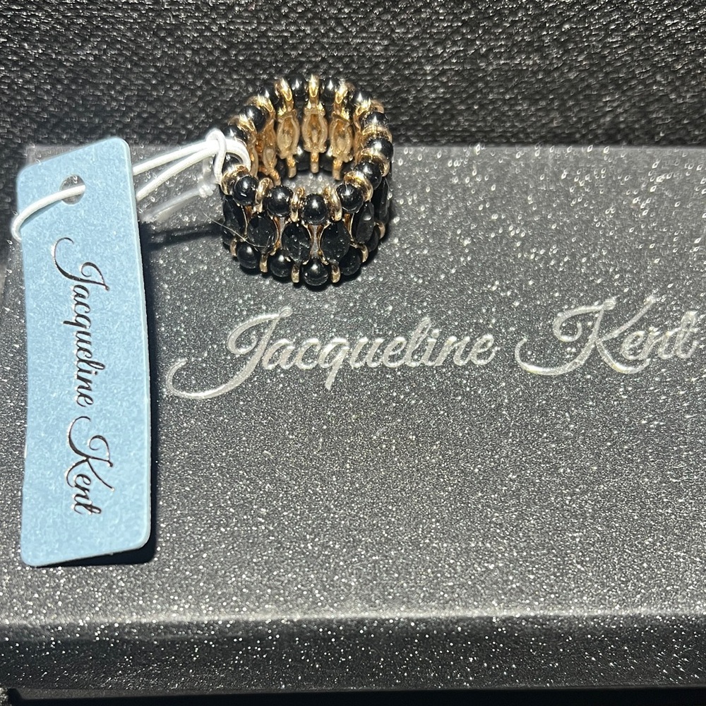 Jacqueline Kent Black and Gold Beaded Stretch Ring